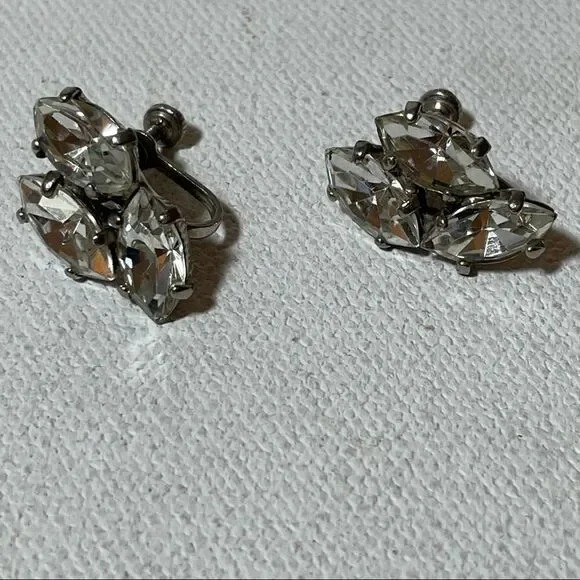 Sterling rhinestone vintage clip earrings